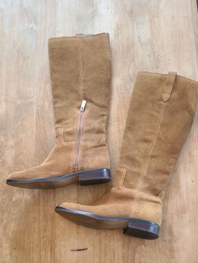 Ivanka Trump Over-the-Knee Suede Boots in Tan